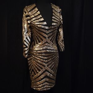 Windsor Black & Gold Sequined Bodycon Dress SIZE L
